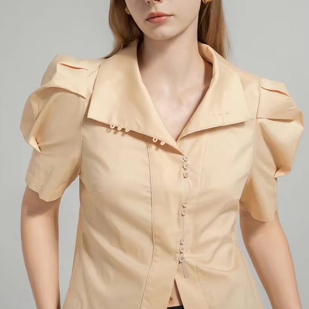 Chic Beige Puff Sleeve Blouse
